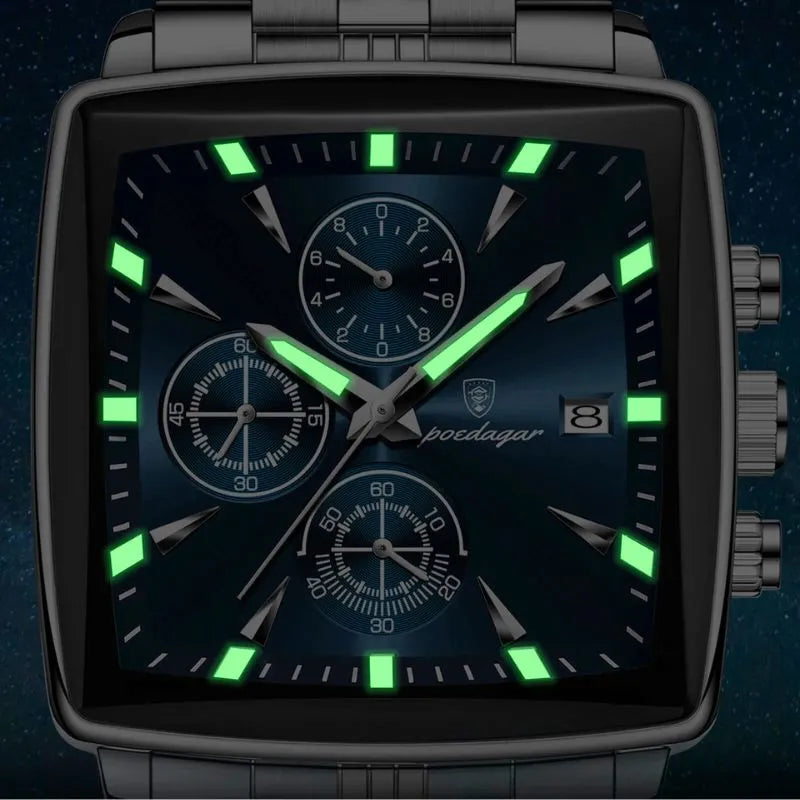 Relógio masculino Poedagar Firenze Prestige Blu em aço inoxidável, mostrador azul — detalhe do design