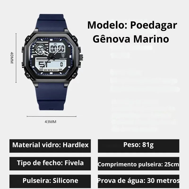 Relógio masculino Poedagar Genova Marino em silicone, mostrador azul-marinho — imagem complementar