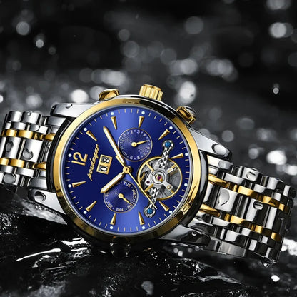 Relógio masculino Poedagar Imperatore Blue em aço inoxidável, mostrador azul — detalhe do design