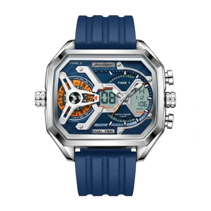 Relógio masculino Poedagar Imperium Azzurro em silicone, mostrador azul-marinho
