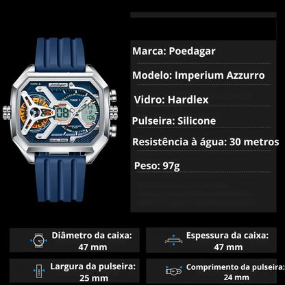 Relógio masculino Poedagar Imperium Azzurro em silicone, mostrador azul-marinho — detalhe do design