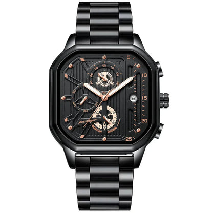 Relógio masculino Poedagar Lorenzo Carbono Rosé em aço inoxidável, mostrador ouro rosa