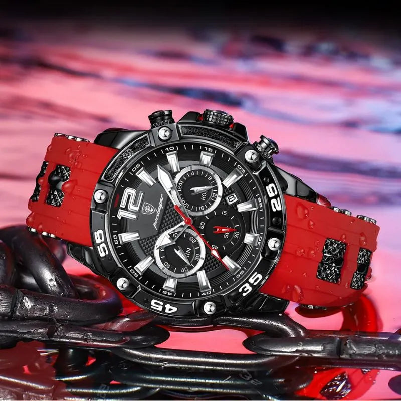 Relógio masculino Poedagar Milano Rosso em silicone, mostrador vermelho — outro ângulo