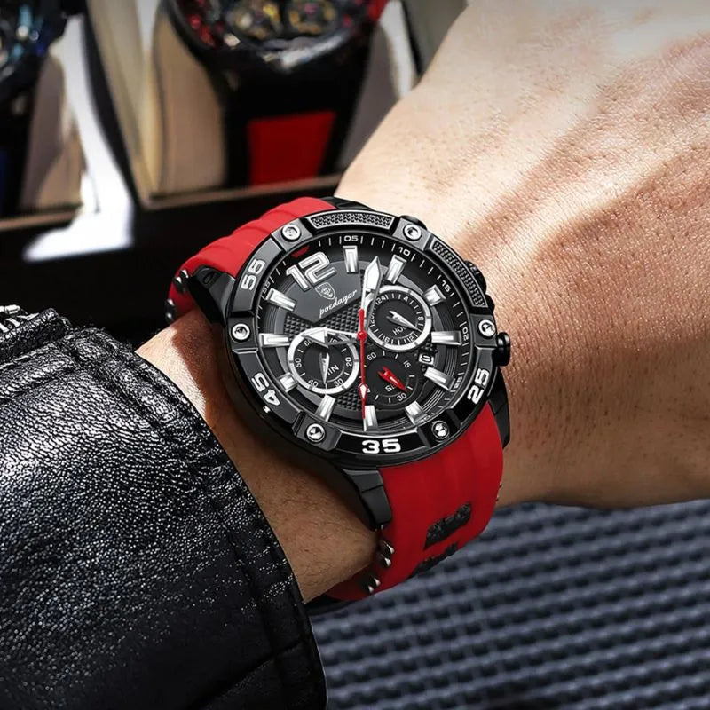 Relógio masculino Poedagar Milano Rosso em silicone, mostrador vermelho — imagem complementar