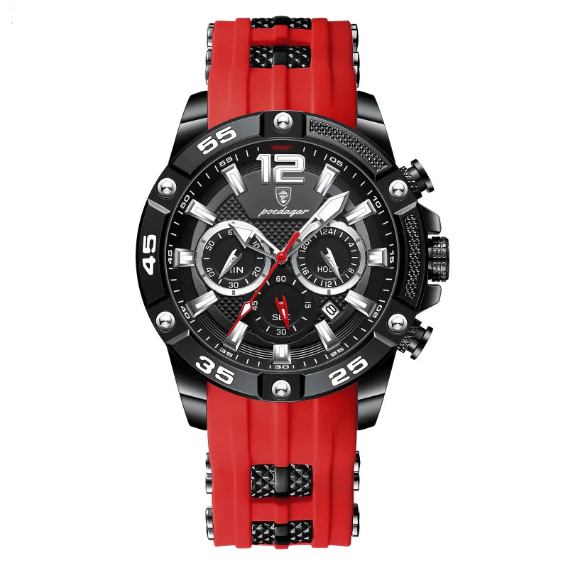 Relógio masculino Poedagar Milano Rosso em silicone, mostrador vermelho