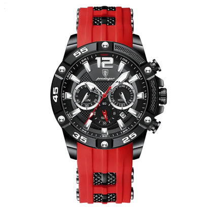 Relógio masculino Poedagar Milano Rosso em silicone, mostrador vermelho
