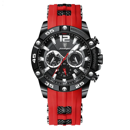 Relógio masculino Poedagar Milano Rosso em silicone, mostrador vermelho