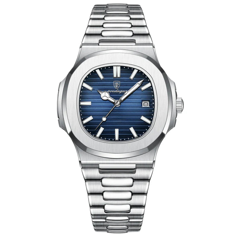 Relógio masculino Poedagar Nautilus Blue em aço inoxidável, mostrador azul