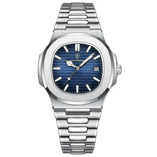 Relógio masculino Poedagar Nautilus Blue em aço inoxidável, mostrador azul