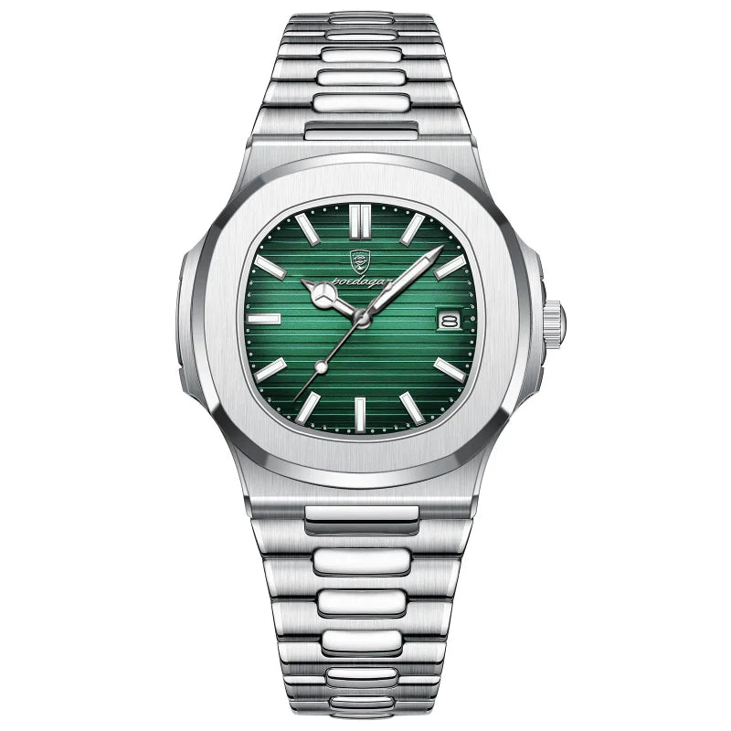 Relógio masculino Poedagar Nautilus Green em aço inoxidável, mostrador verde