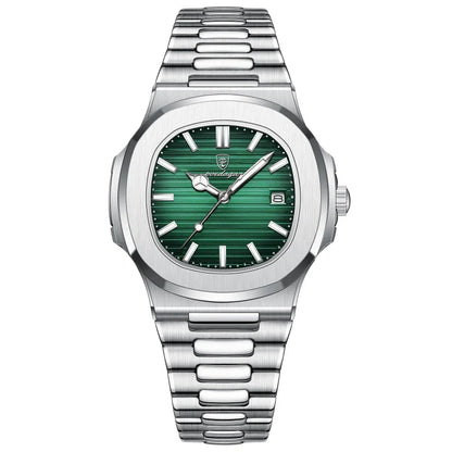 Relógio masculino Poedagar Nautilus Green em aço inoxidável, mostrador verde