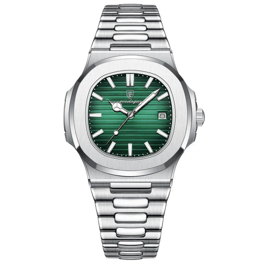 Relógio masculino Poedagar Nautilus Green em aço inoxidável, mostrador verde
