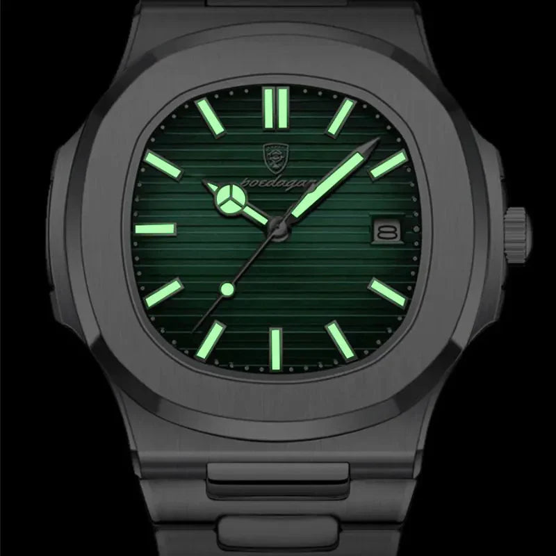 Relógio masculino Poedagar Nautilus Green em aço inoxidável, mostrador verde — vista do conjunto