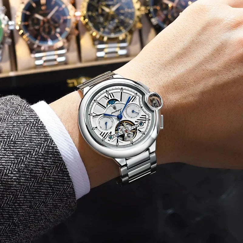 Relógio masculino Poedagar Nobile del Tempo White em aço inoxidável, mostrador branco — vista do conjunto
