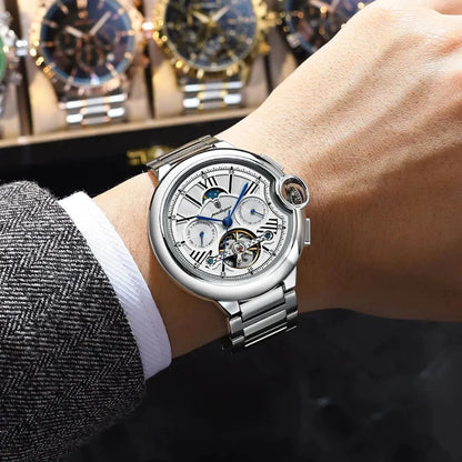 Relógio masculino Poedagar Nobile del Tempo White em aço inoxidável, mostrador branco — vista do conjunto