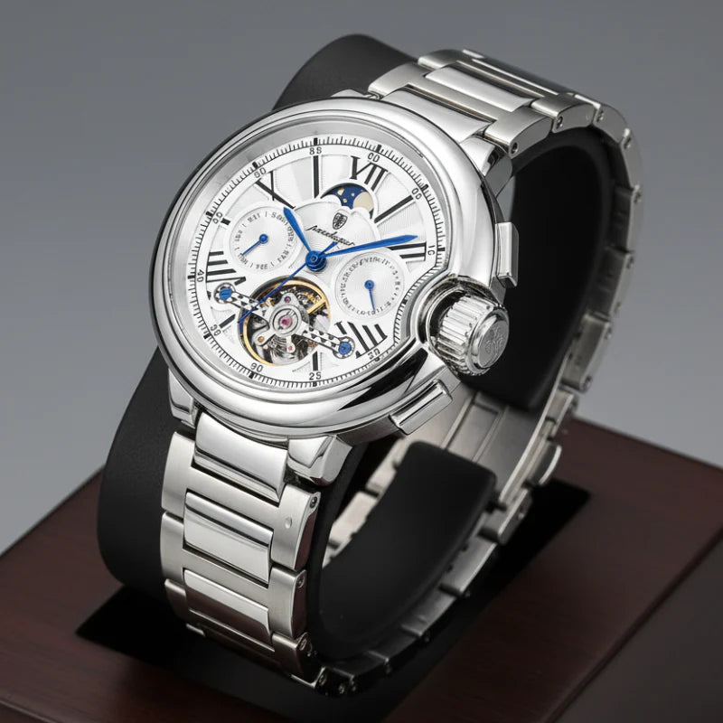 Relógio masculino Poedagar Nobile del Tempo White em aço inoxidável, mostrador branco — outro ângulo