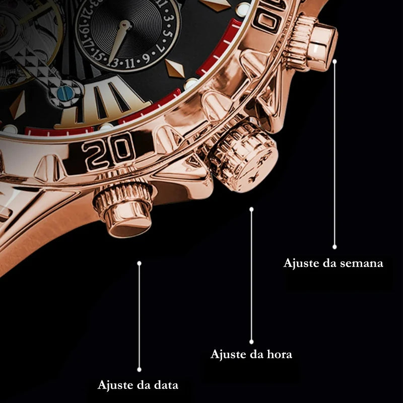 Relógio masculino Poedagar Rosso Celestiale em aço inoxidável, mostrador prata — vista do conjunto