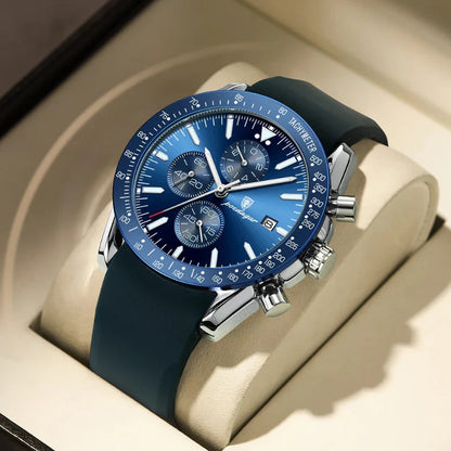 Relógio masculino Poedagar Venezia Oceano em silicone, mostrador azul-marinho — outro ângulo