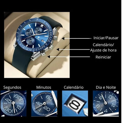 Relógio masculino Poedagar Venezia Oceano em silicone, mostrador azul-marinho — vista do conjunto