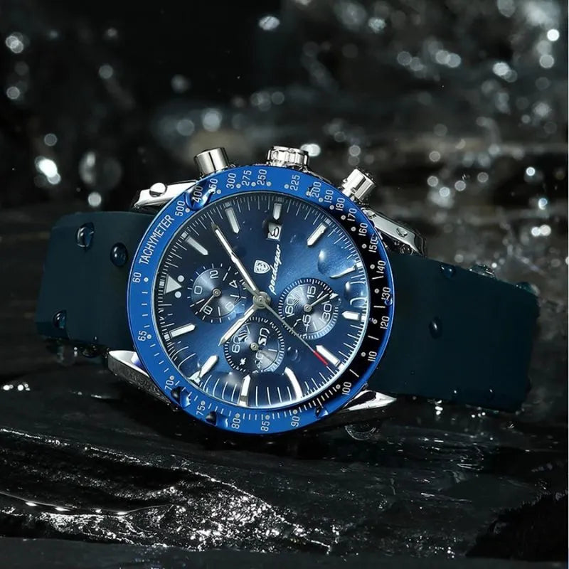 Relógio masculino Poedagar Venezia Oceano em silicone, mostrador azul-marinho — imagem complementar
