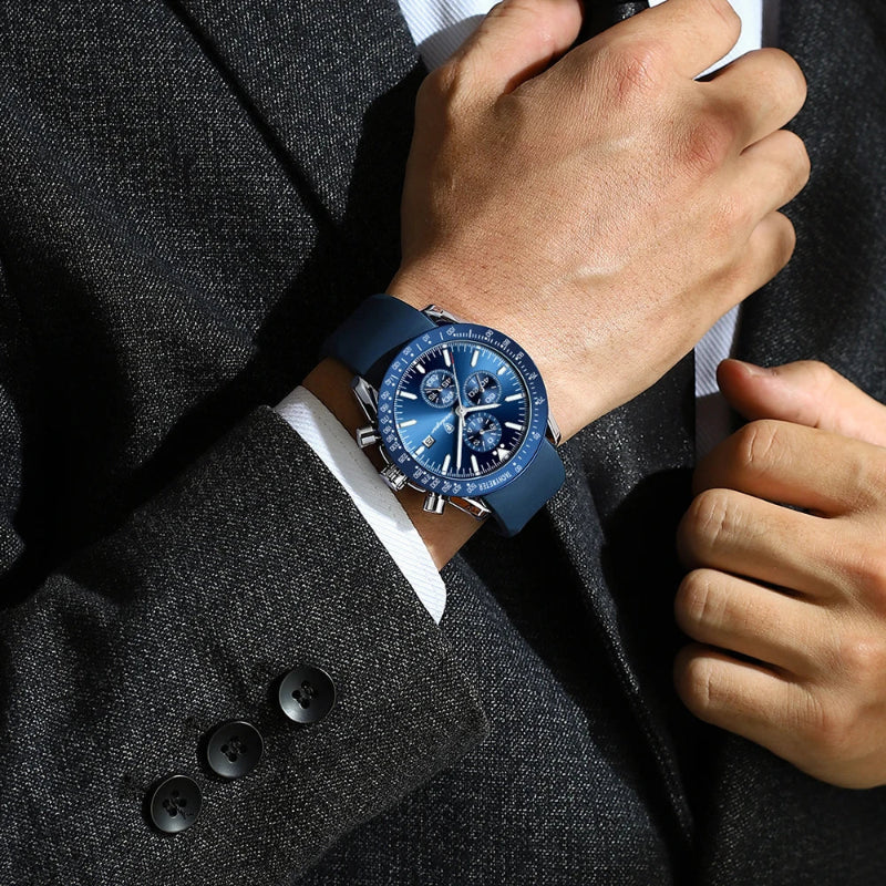 Relógio masculino Poedagar Venezia Oceano em silicone, mostrador azul-marinho — vista detalhada