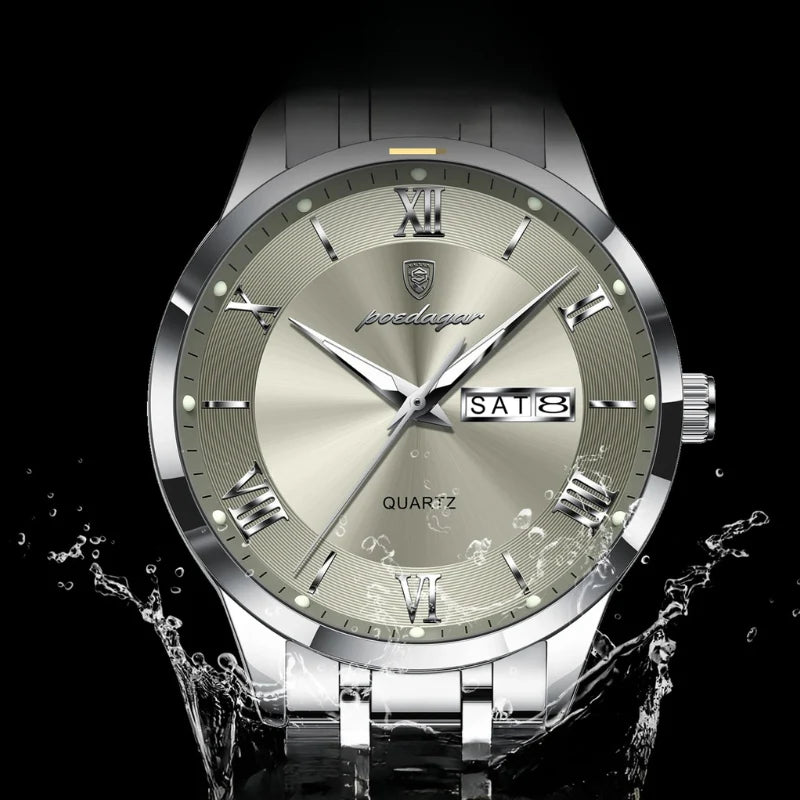 Relógio masculino Poedagar Vittorio Silver Gray em aço inoxidável, mostrador cinza — outro ângulo