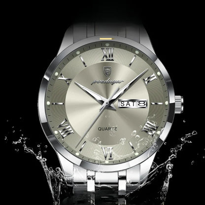 Relógio masculino Poedagar Vittorio Silver Gray em aço inoxidável, mostrador cinza — outro ângulo