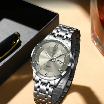 Relógio masculino Poedagar Vittorio Silver Gray em aço inoxidável, mostrador cinza — vista do conjunto