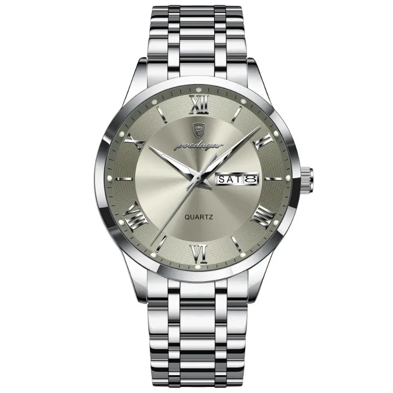 Relógio masculino Poedagar Vittorio Silver Gray em aço inoxidável, mostrador cinza