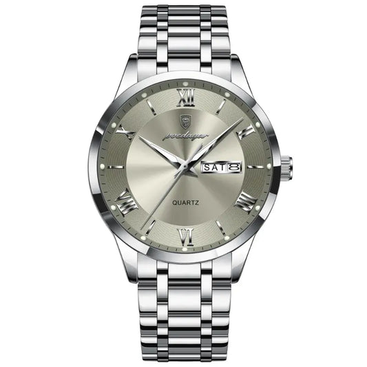 Relógio masculino Poedagar Vittorio Silver Gray em aço inoxidável, mostrador cinza