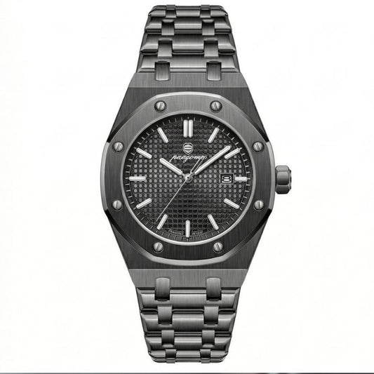 Relógio masculino Poedagar Deluxe Octagon All Black em aço inoxidável, mostrador preto
