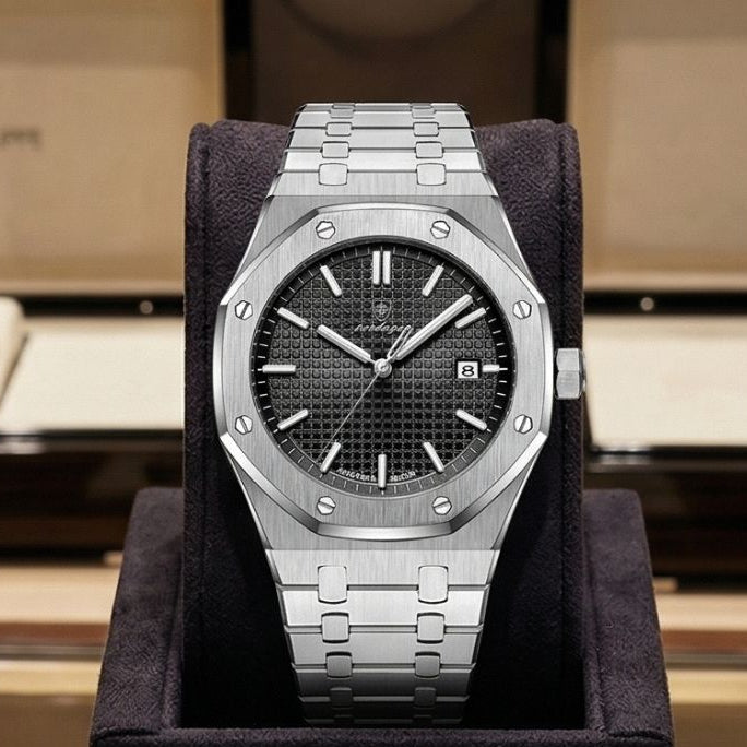 Poedagar Deluxe Octagon Silver Black Watch