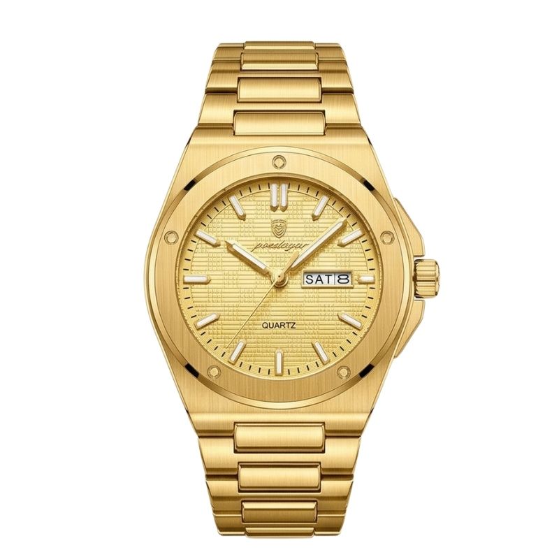 Relógio masculino Poedagar Majesty Gold em aço inoxidável, mostrador dourado