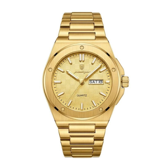 Relógio masculino Poedagar Majesty Gold em aço inoxidável, mostrador dourado