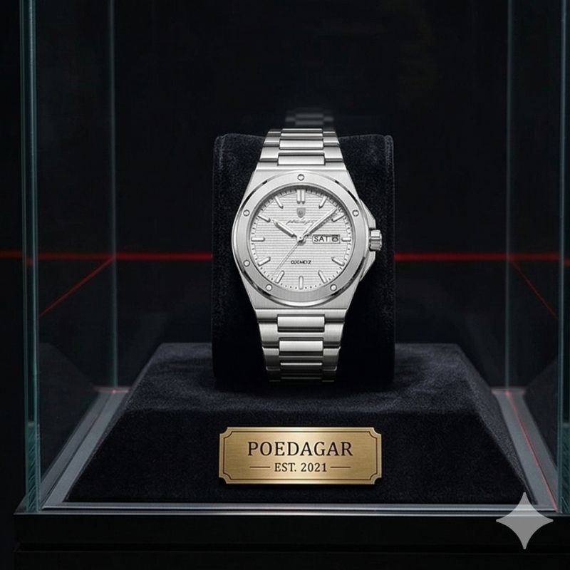 Relógio masculino Poedagar Majesty Silver White em aço inoxidável, mostrador branco — imagem complementar