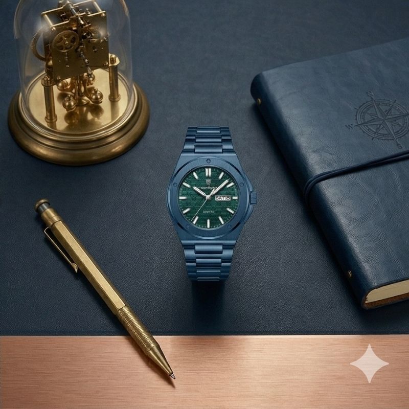Relógio masculino Poedagar Majesty Total Blue em aço inoxidável, mostrador azul — imagem complementar