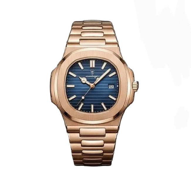 Relógio masculino Poedagar Nautilus Rose Blue em aço inoxidável, mostrador azul