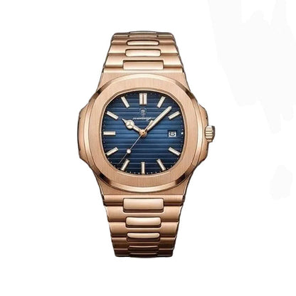 Relógio masculino Poedagar Nautilus Rose Blue em aço inoxidável, mostrador azul