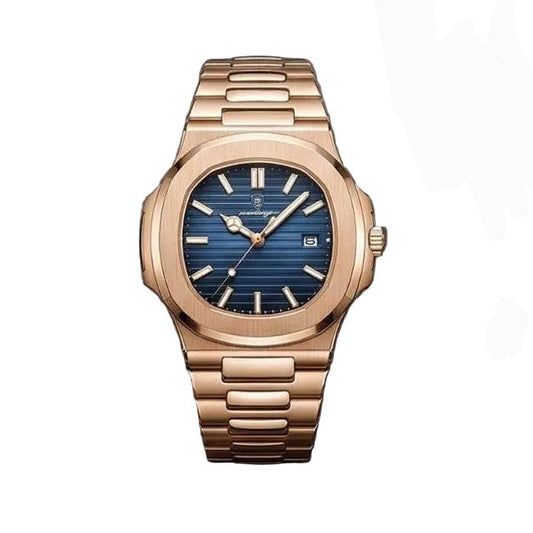 Relógio masculino Poedagar Nautilus Rose Blue em aço inoxidável, mostrador azul