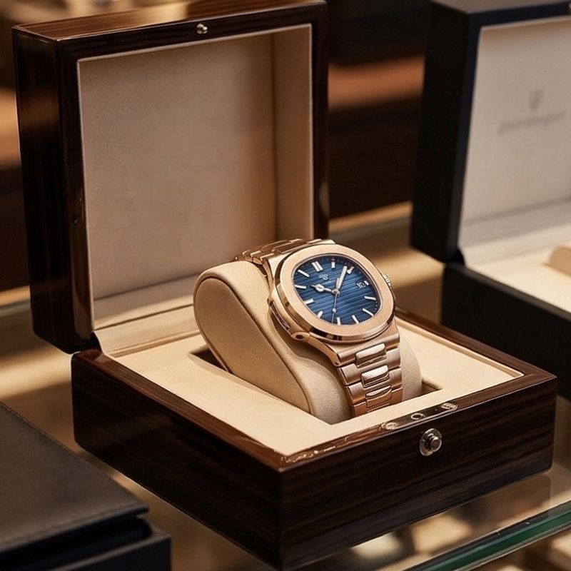 Relógio masculino Poedagar Nautilus Rose Blue em aço inoxidável, mostrador azul — outro ângulo
