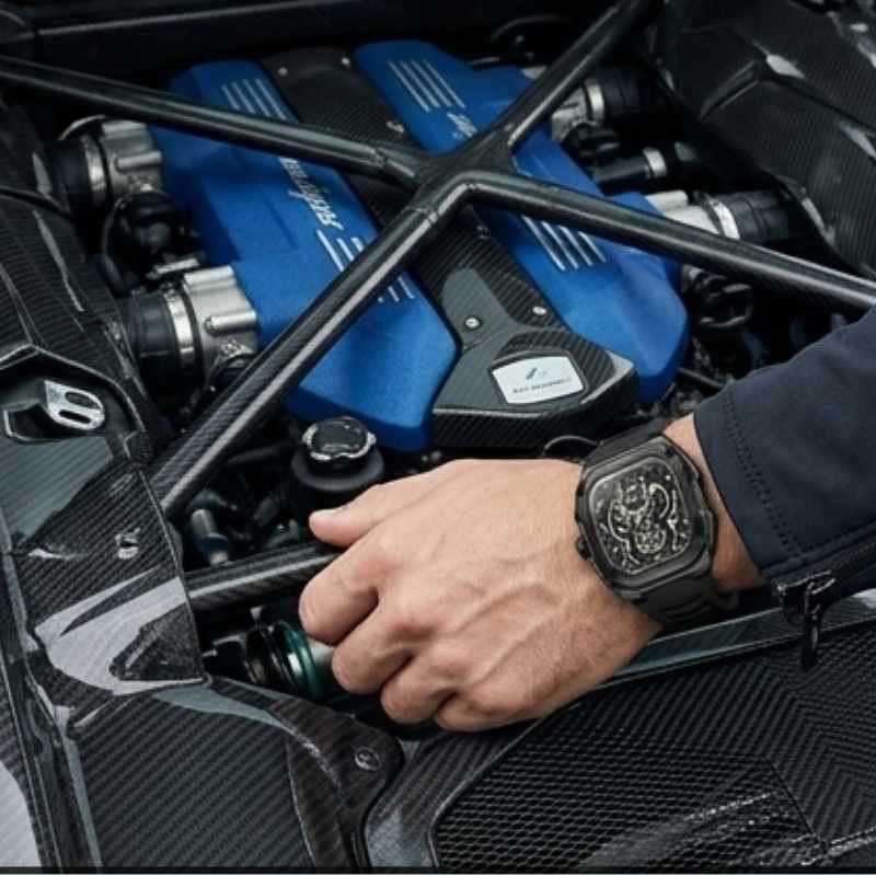 Relógio masculino Poedagar Velocity Black em silicone, mostrador preto — vista do conjunto
