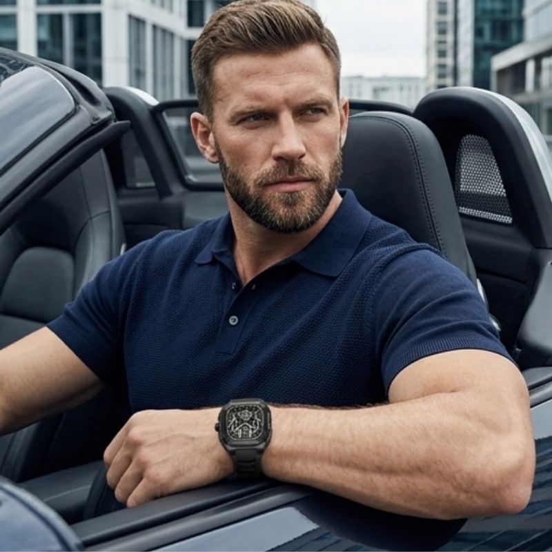 Relógio masculino Poedagar Velocity Black em silicone, mostrador preto — vista detalhada