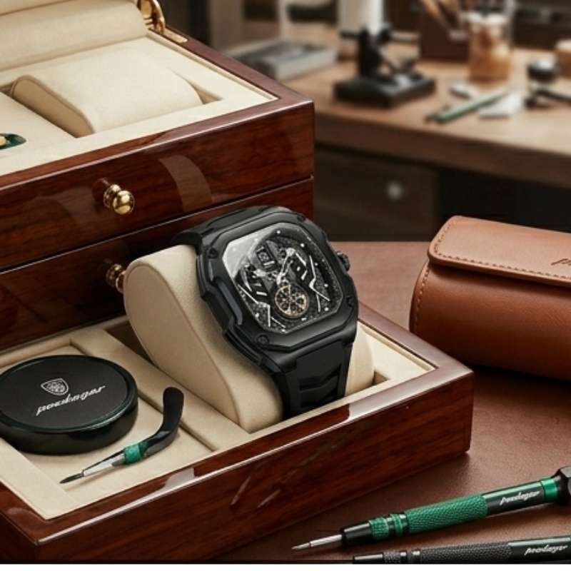 Relógio masculino Poedagar Velocity Black em silicone, mostrador preto — detalhe do design