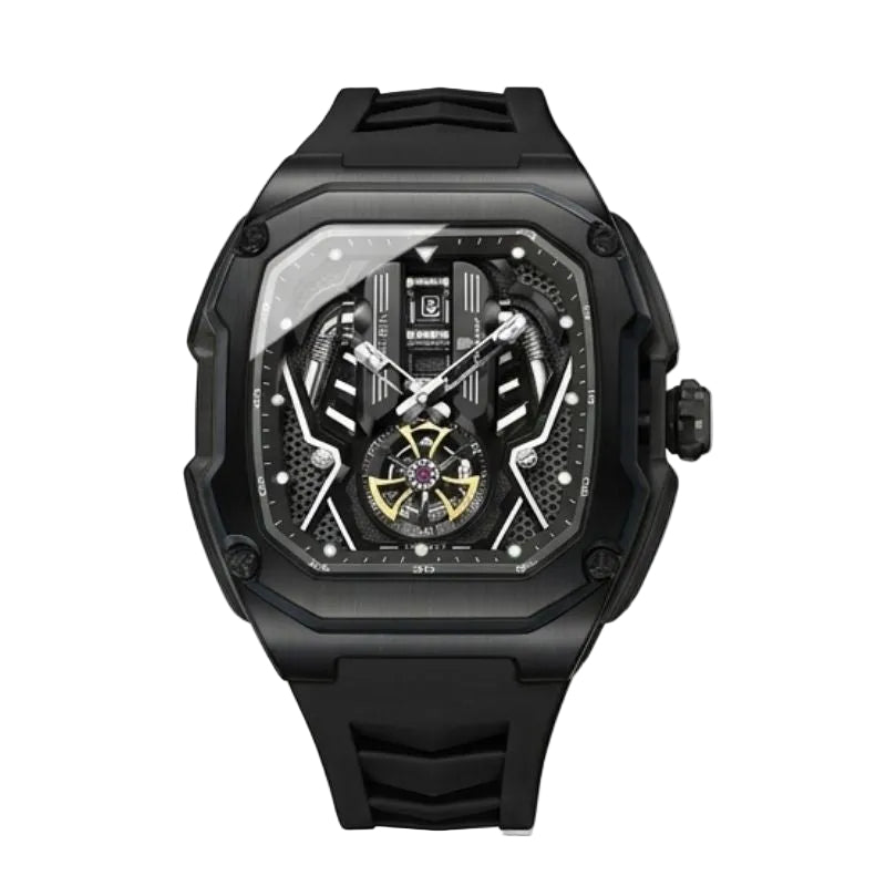 Relógio masculino Poedagar Velocity Black em silicone, mostrador preto