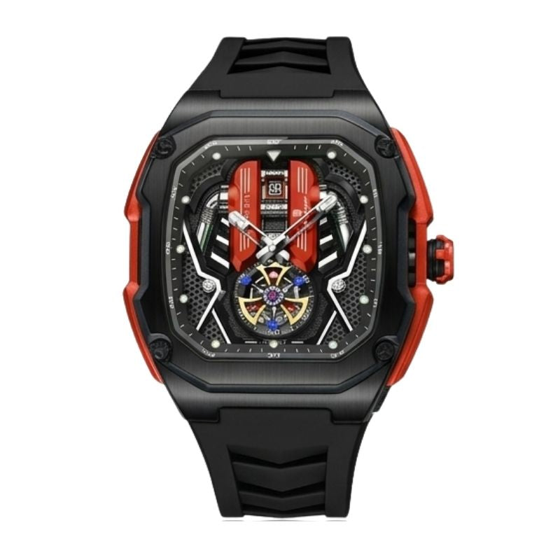 Relógio masculino Poedagar Velocity Black Red em silicone, mostrador vermelho