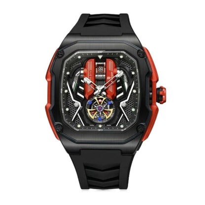 Relógio masculino Poedagar Velocity Black Red em silicone, mostrador vermelho