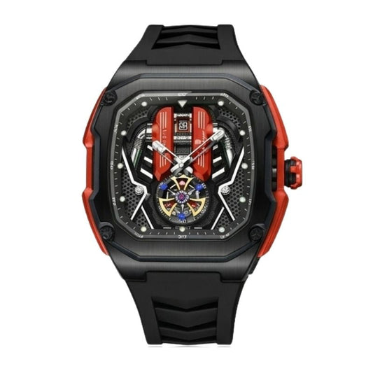 Relógio masculino Poedagar Velocity Black Red em silicone, mostrador vermelho