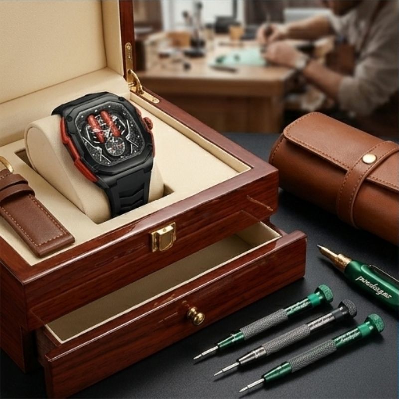 Relógio masculino Poedagar Velocity Black Red em silicone, mostrador vermelho — detalhe do design