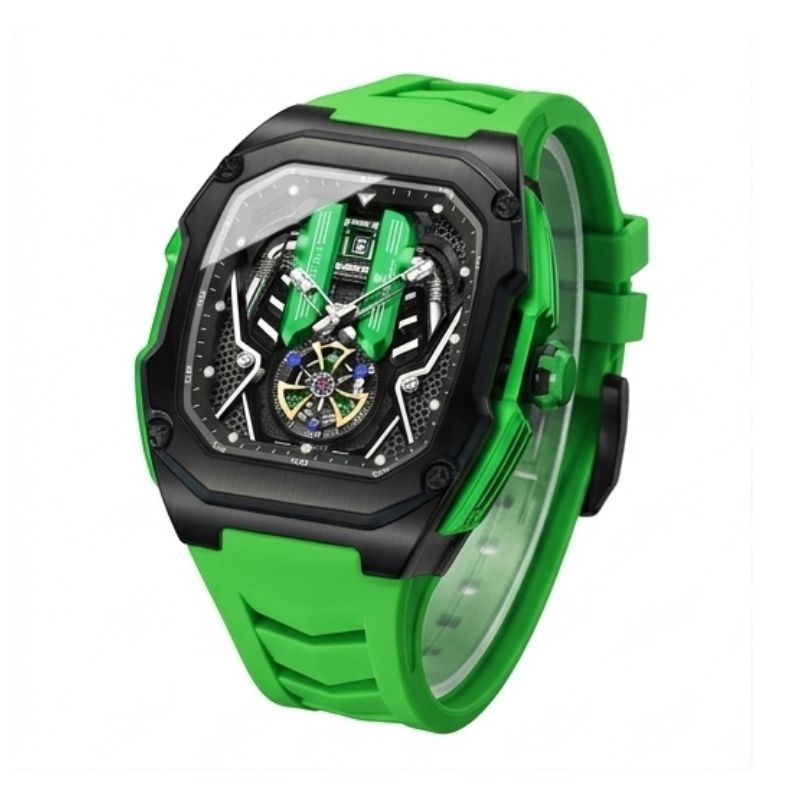 Relógio masculino Poedagar Velocity Green em silicone, mostrador verde