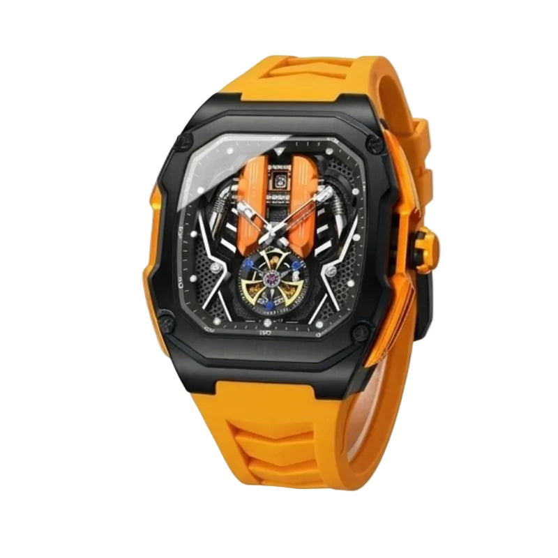 Relógio masculino Poedagar Velocity Orange em silicone, mostrador laranja